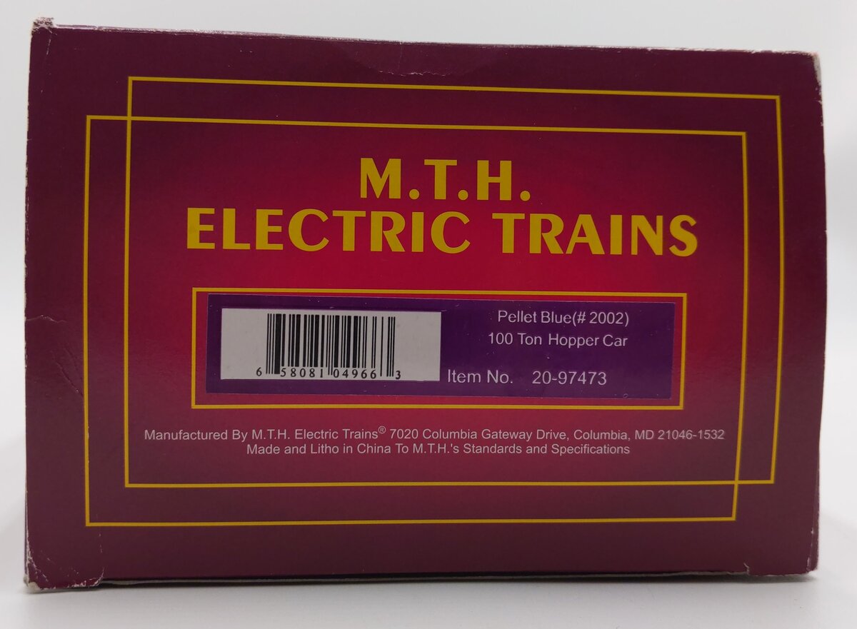 MTH 20-97473 O Gauge Pellet Blue 100 Ton Hopper Car #2002 EX/Box