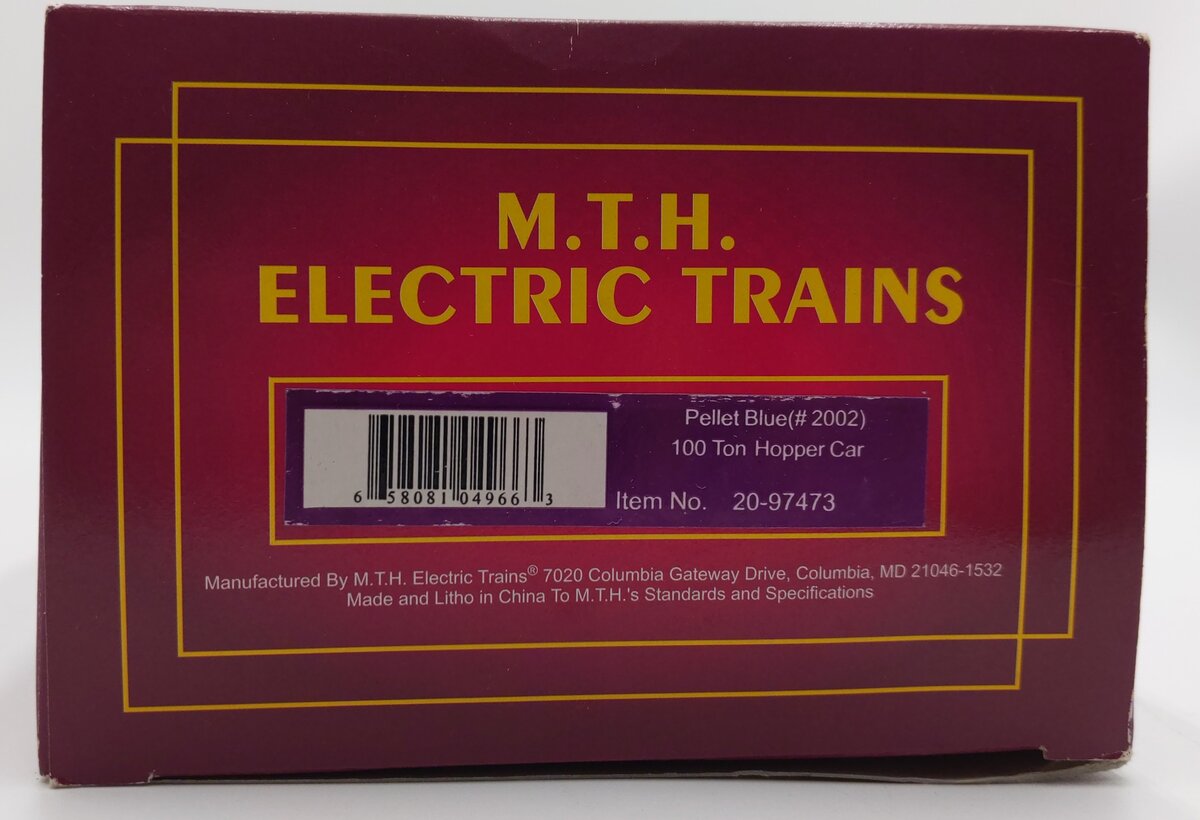 MTH 20-97473 O Gauge Pellet Blue 100 Ton Hopper Car #2002 EX/Box