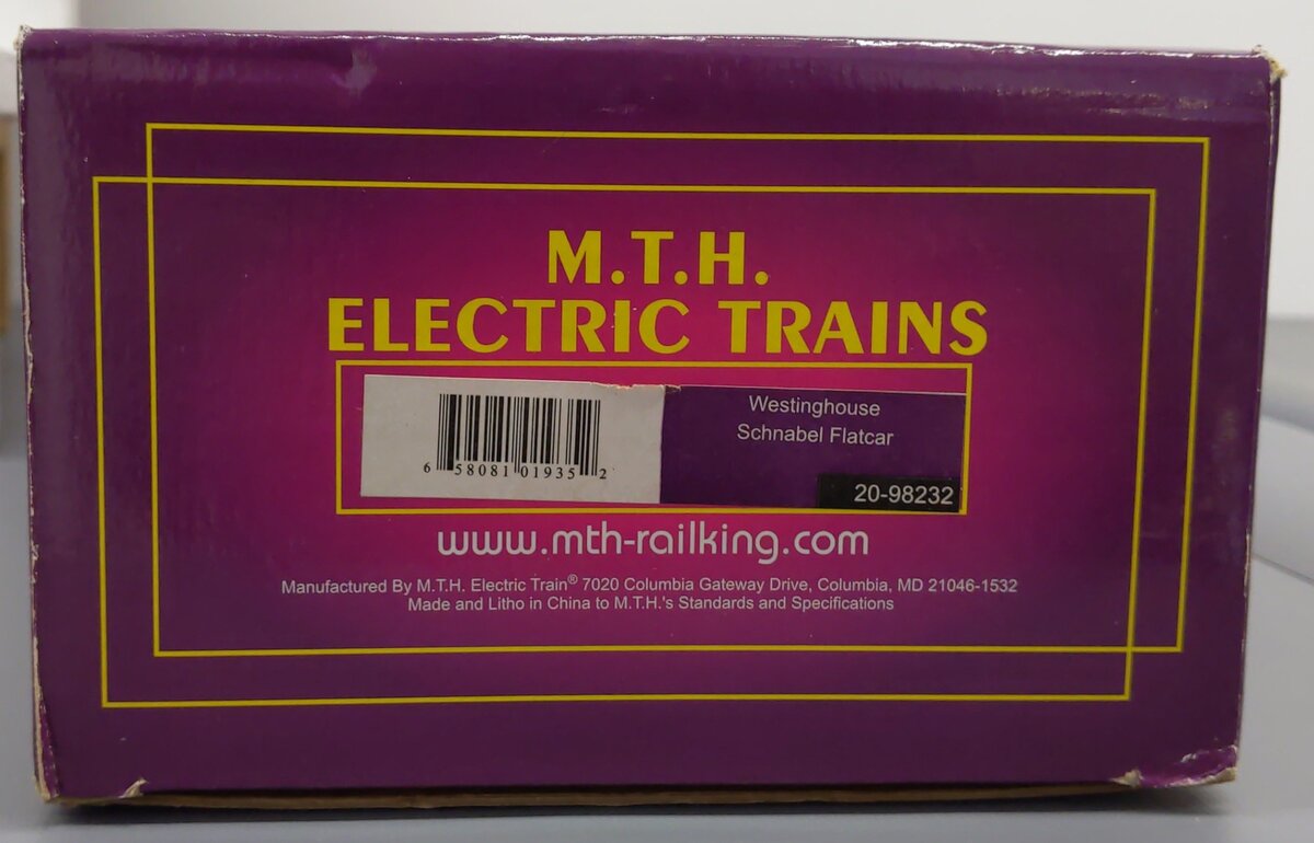 MTH 20-98232 O Gauge Westinghouse Schnabel Flatcar #203 w/ Transformer EX/Box