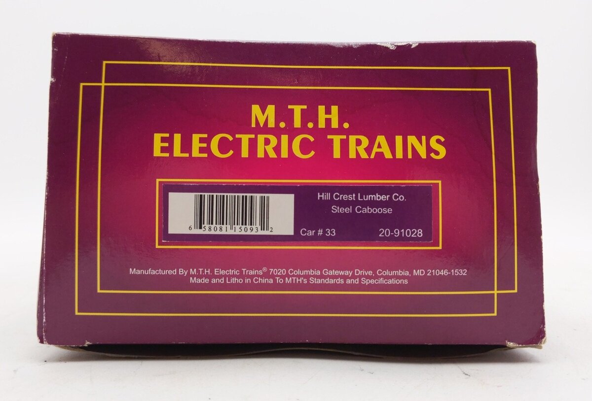 MTH 20-91028 O Gauge Hill Crest Lumber Co. Steel Lighted Caboose #33 LN/Box
