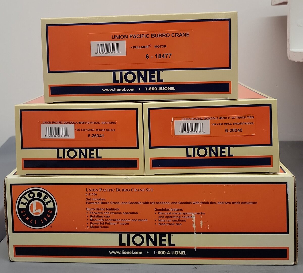 Lionel 6-31706 O Gauge Union Pacific Burro Crane Set EX/Box