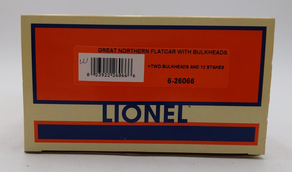 Lionel 6-26066 O Gauge Great Northern Flatcar w/ Bulkheads LN/Box