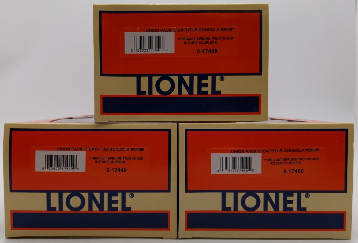 Lionel 6-17447 O Gauge Union Pacific Bathtub Gondolas (Set of 3) LN/Box