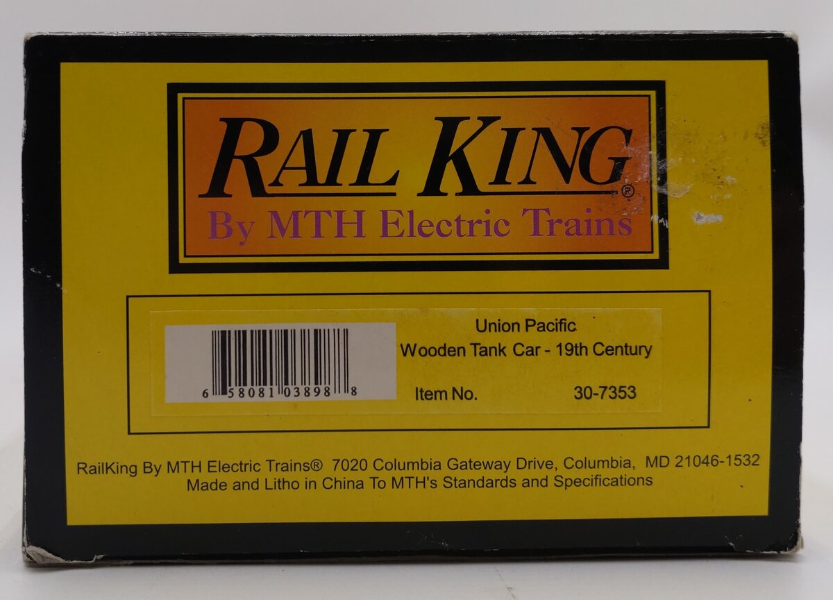 MTH 30-7353 O Gauge Union Pacific 19th Century Wooden Tank Car #1024 EX/Box