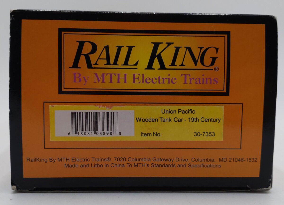 MTH 30-7353 O Gauge Union Pacific 19th Century Wooden Tank Car #1024 EX/Box