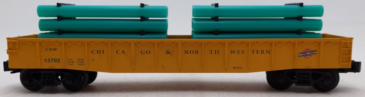 MTH 30-7205 O Gauge Chicago Northwestern Gondola Car #13792 w/ Pipe Load EX/Box