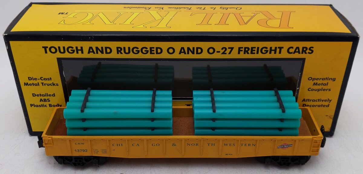 MTH 30-7205 O Gauge Chicago Northwestern Gondola Car #13792 w/ Pipe Load EX/Box