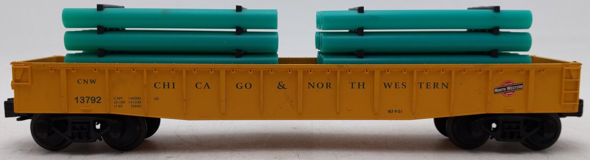MTH 30-7205 O Gauge Chicago Northwestern Gondola Car #13792 w/ Pipe Load EX/Box