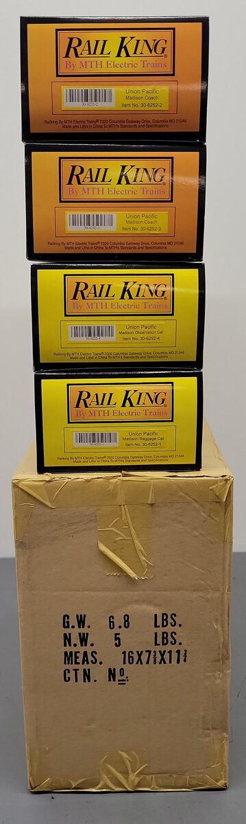MTH 30-6252 O Union Pacific RailKing O-27 Madison Passenger Car Set (Set of 4) EX/Box
