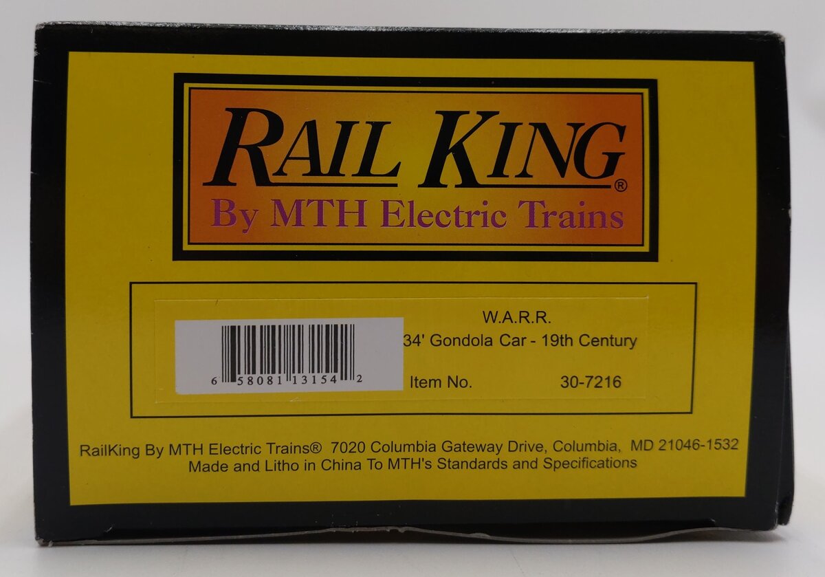 MTH 30-7216 O Gauge W.A.R.R. 19th Century 34' Gondola Car EX/Box