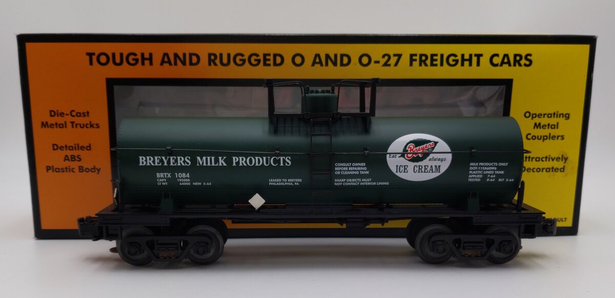 MTH 30-7330 O Gauge Breyers Milk Single Dome Tank Car #1084 EX/Box