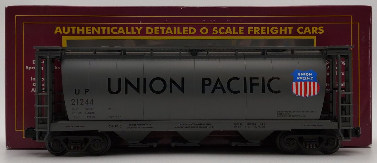 MTH 20-97417 O Gauge Union Pacific Cylindrical 3-Bay Hopper #21244 EX/Box