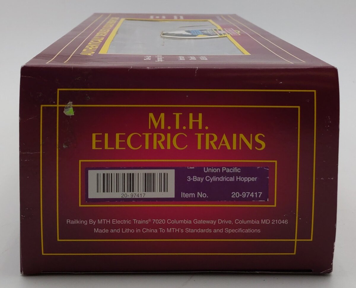 MTH 20-97417 O Gauge Union Pacific Cylindrical 3-Bay Hopper #21244 EX/Box