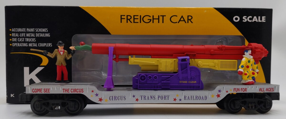 K-Line K662-5302  O Gauge Circus Transport Flatcar w/ Cannon & Figures LN/Box