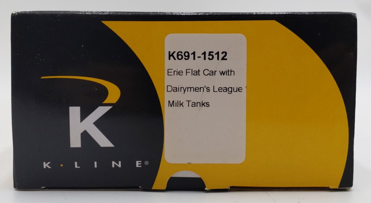 K-Line K691-1512 O Gauge Erie Flatcar with Dairymen's League Milk Tanks #7227 EX/Box