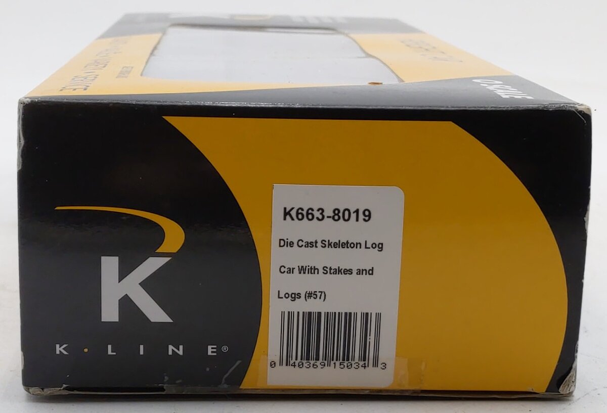 K-Line K663-8019 O Gauge Diecast Skeleton Log Car w/ Logs & Stakes #57 EX/Box