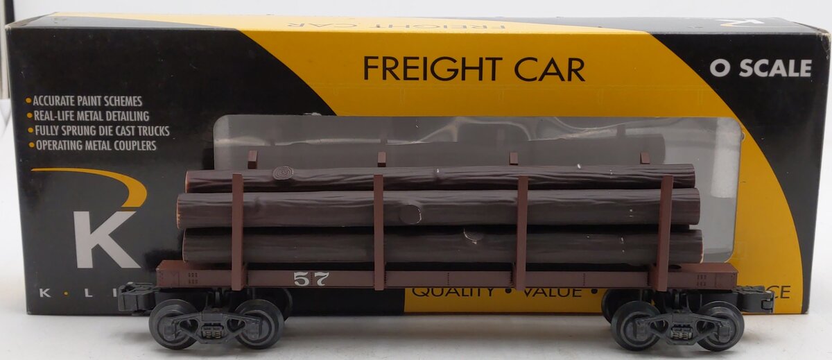 K-Line K663-8019 O Gauge Diecast Skeleton Log Car w/ Logs & Stakes #57 EX/Box