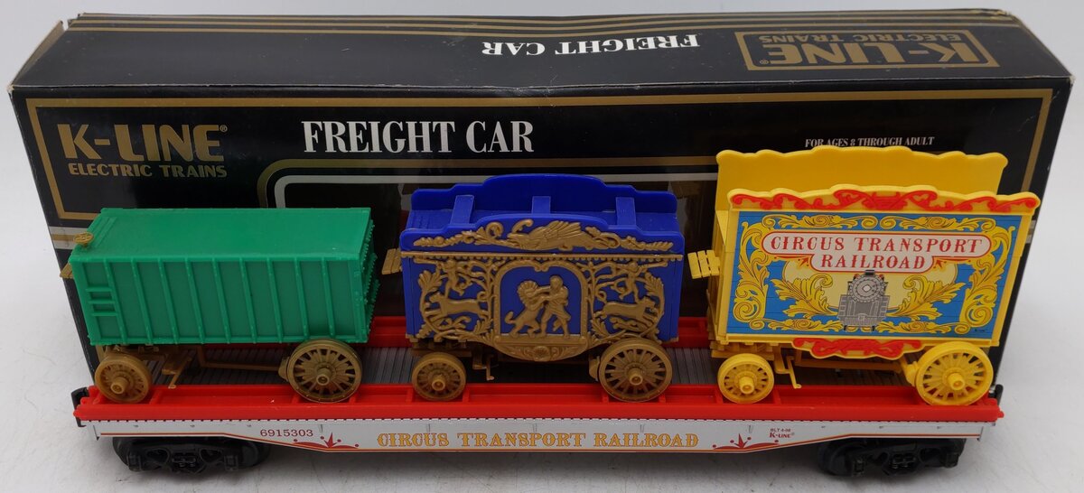 K-Line K691-5303 O Gauge Circus Flatcar w/ 3 Circus Wagons EX/Box