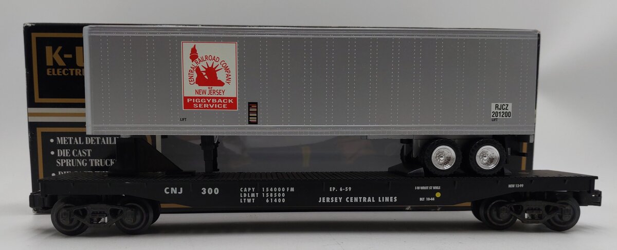 K-Line K691-1231 O Gauge Central New Jersey Flatcar w/Trailer LN/Box