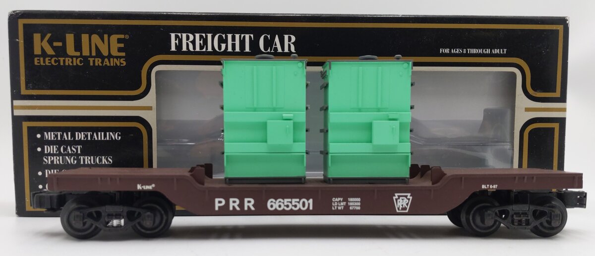 K-Line K665501 O Gauge Pennsylvania Depressed Center Flatcar w/ 2 Transformers EX/Box
