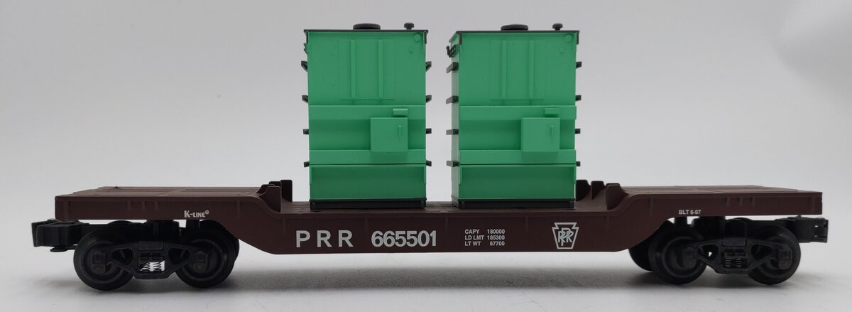 K-Line K665501 O Gauge Pennsylvania Depressed Center Flatcar w/ 2 Transformers EX/Box