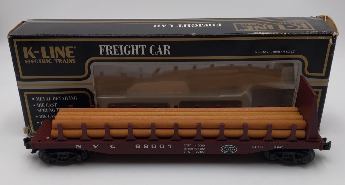 K-Line K69001 O Gauge New York Central Classic Flat Car with Stakes EX/Box