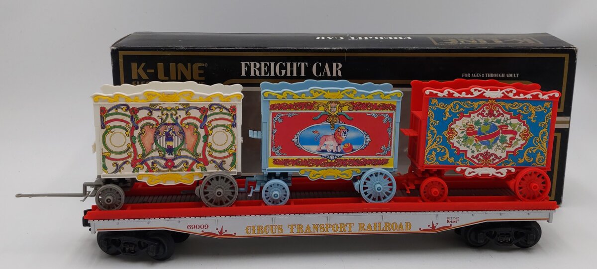 K-Line K-69009 O Gauge Circus Flatcar w/3 Circus Wagons EX/Box