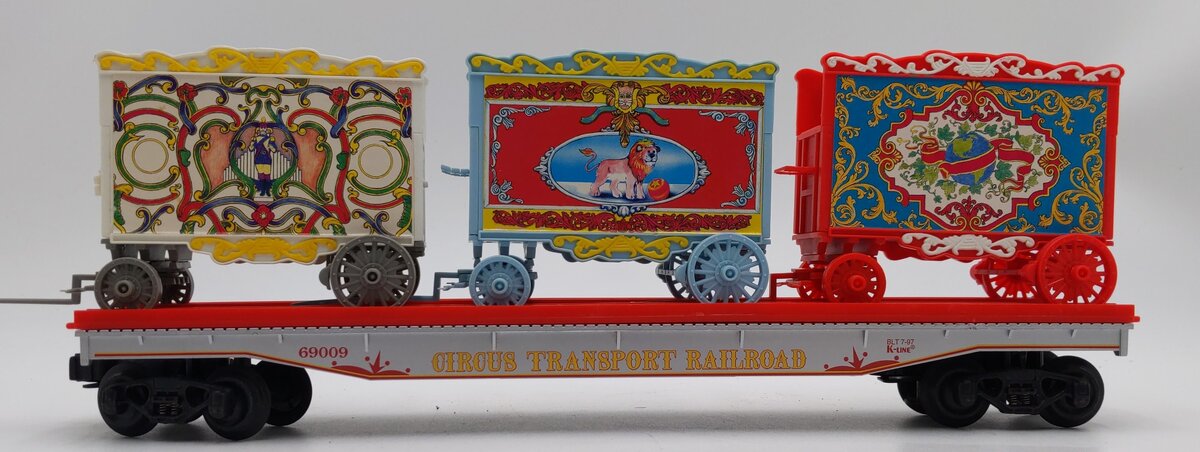 K-Line K-69009 O Gauge Circus Flatcar w/3 Circus Wagons EX/Box
