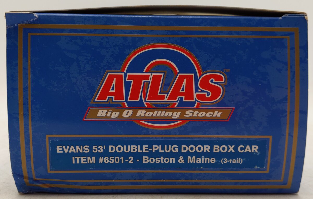 Atlas 6501-2 O Gauge Boston & Maine 53' Double Plug Door Boxcar #111 (3 Rail) EX/Box