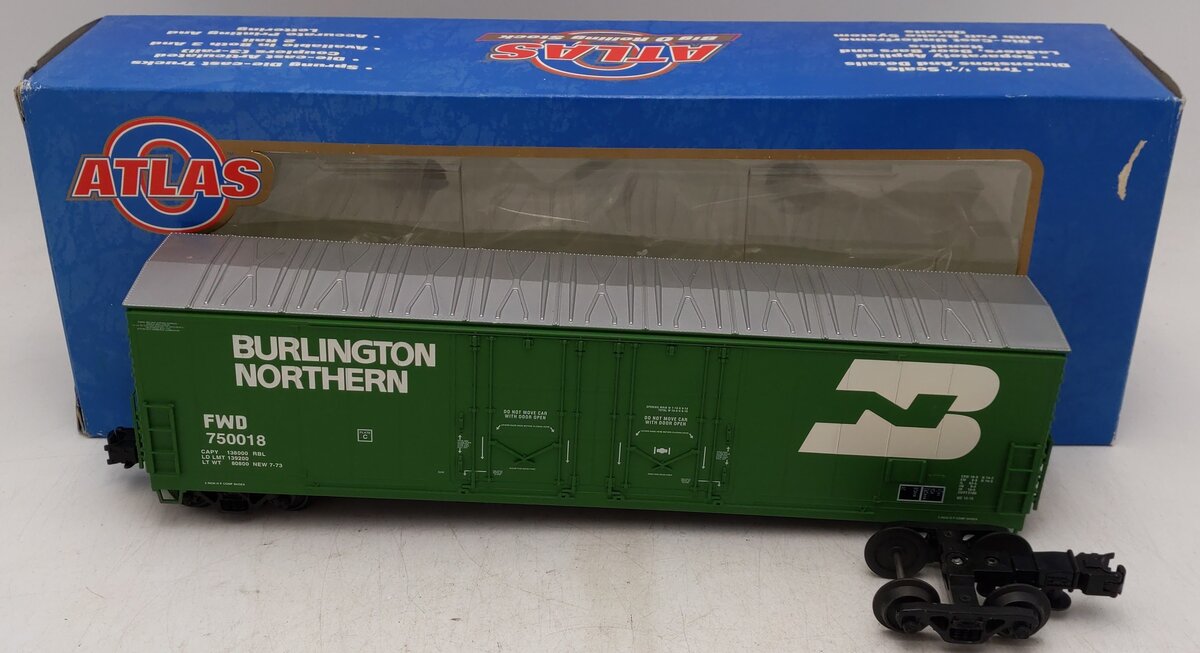 Atlas 6502-2 O Gauge Burlington Northern Boxcar #750018 - 3 Rail VG/Box