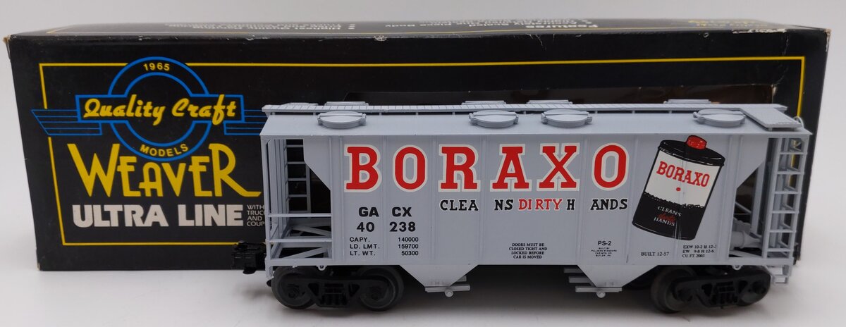 Weaver U1905 O Gauge Boraxo 3-Rail PS-2 Covered Hopper Car #40238 VG/Box