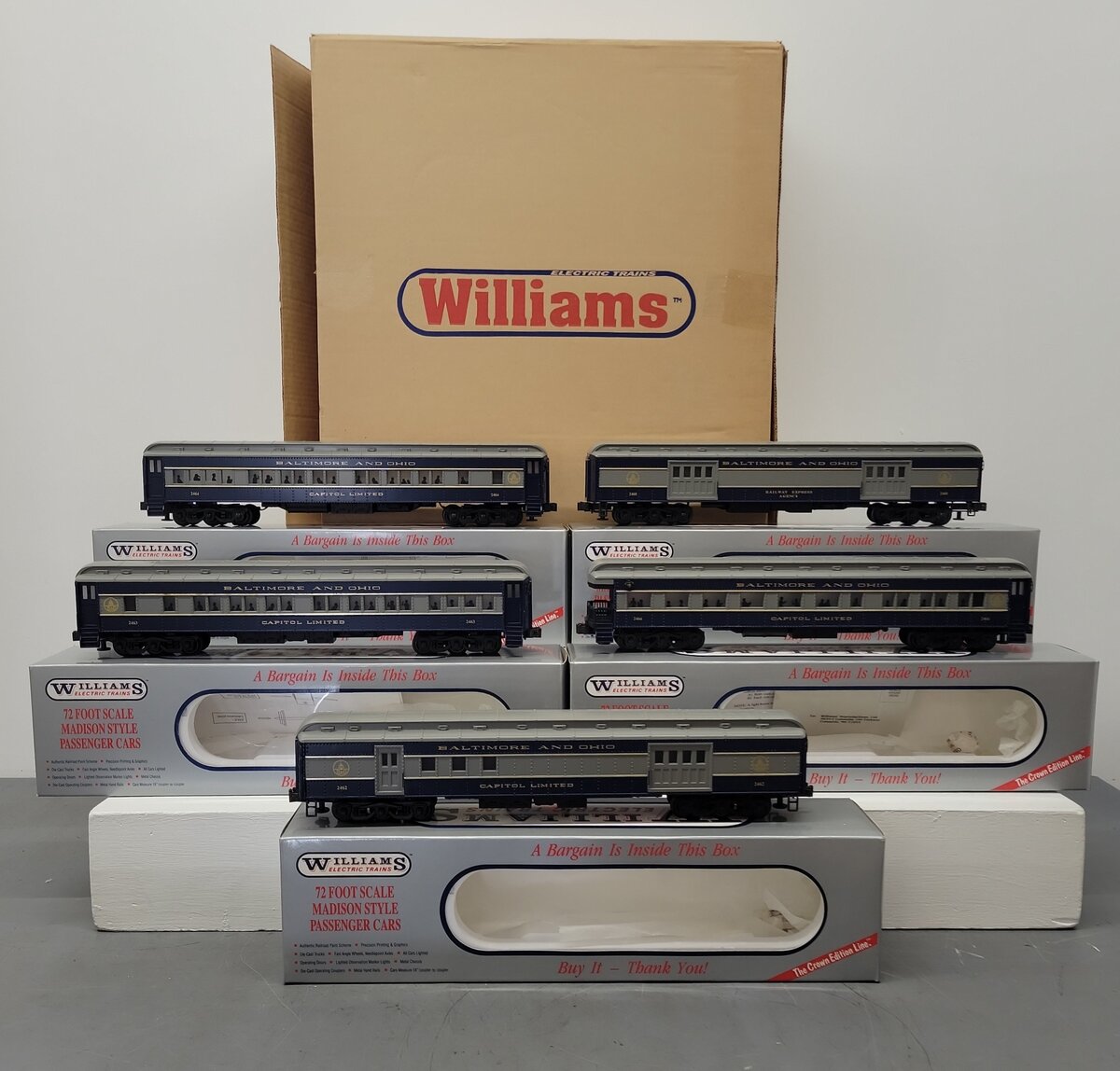 Williams O Gauge Baltimore and Ohio Madison Passenger 5- Car Set W/ Illumination LN/Box