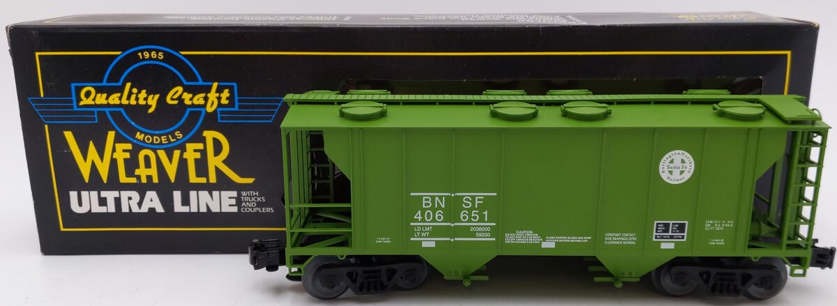Weaver 406651 O Gauge BNSF PS-2 Covered Hopper #406651 - 3-Rail EX/Box