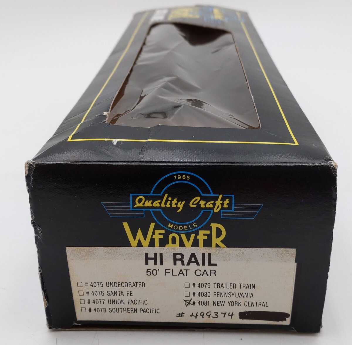 Weaver 4081 O Gauge New York Central Hi-Rail 50' Flatcar #499374 VG/Box
