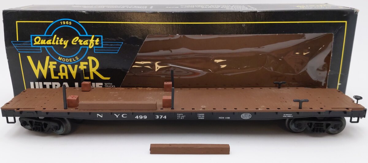 Weaver 4081 O Gauge New York Central Hi-Rail 50' Flatcar #499374 VG/Box
