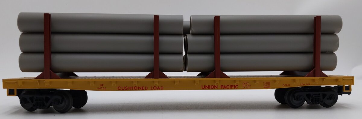 Weaver U4103 O Gauge Union Pacific 50' Flatcar With Pipe Load #54736 EX/Box