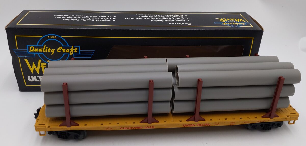Weaver U4103 O Gauge Union Pacific 50' Flatcar With Pipe Load #54736 EX/Box