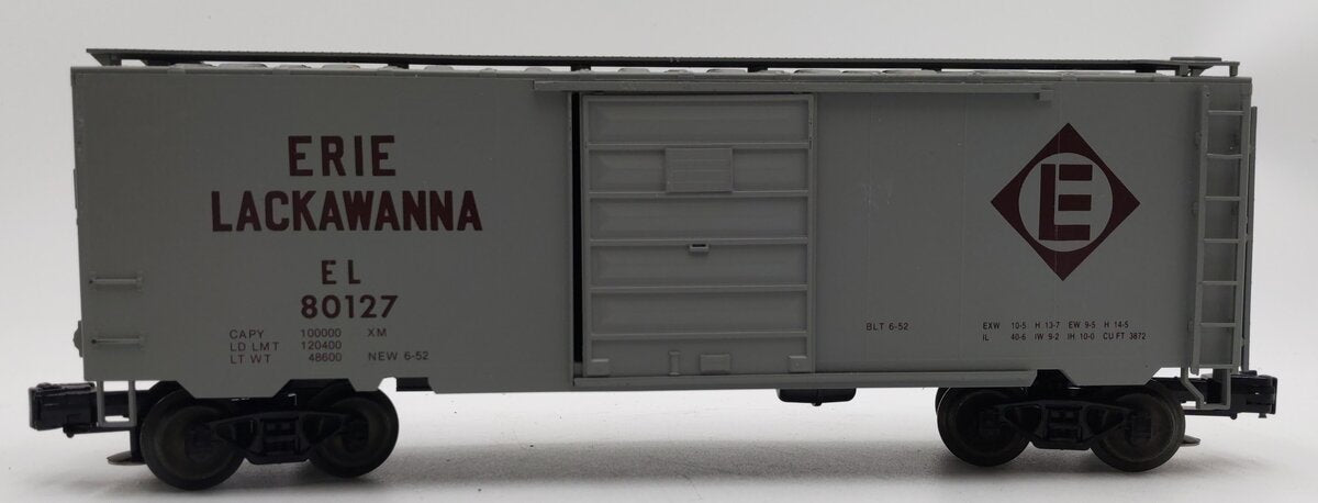 Weaver 2062 O Gauge Erie Lackawanna Hi-Rail Boxcar #80127 (Gray & Maroon) EX/Box