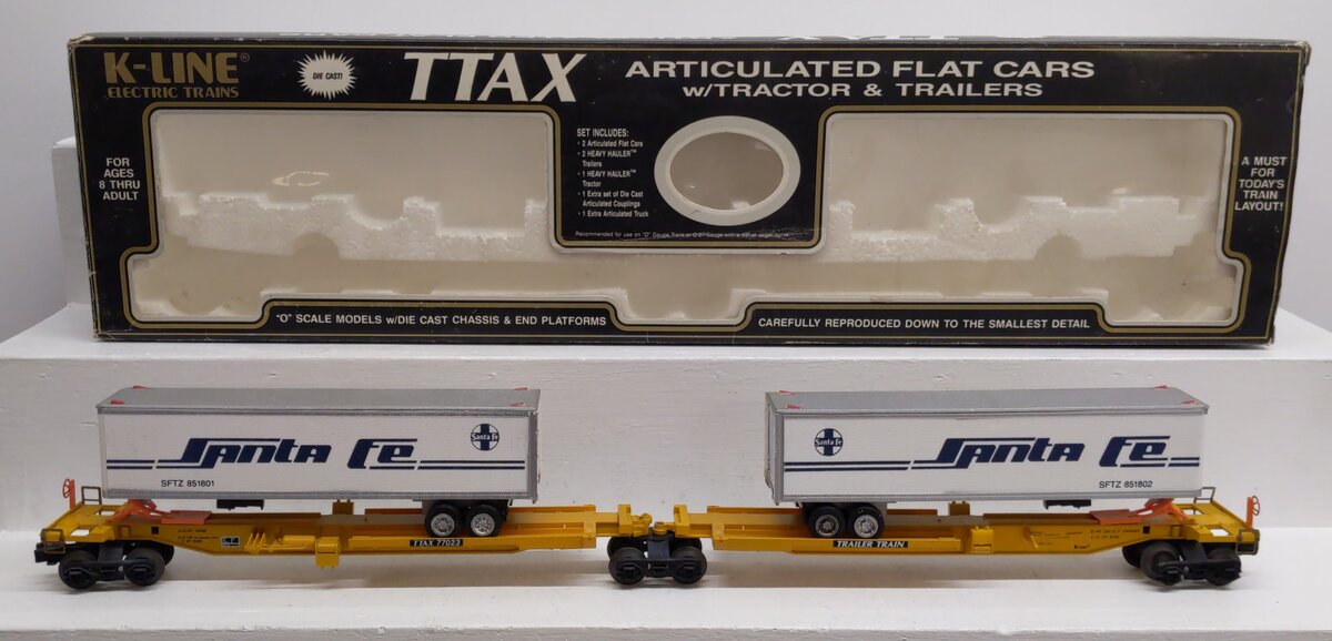 K-Line K77023 O Gauge Santa Fe Classic TTAX Flatcar w/ Trailers VG/Box