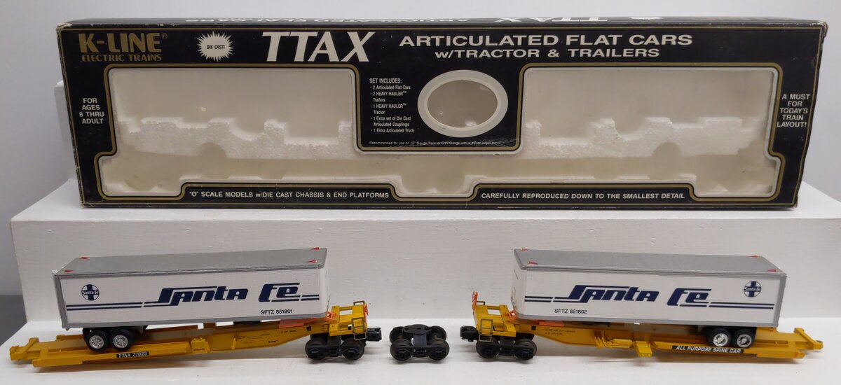 K-Line K77023 O Gauge Santa Fe Classic TTAX Flatcar w/ Trailers VG/Box