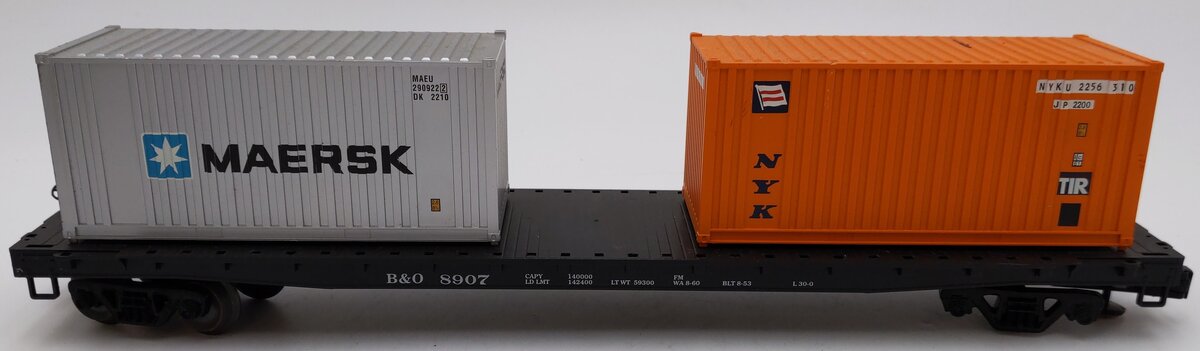 Weaver U4705 O Gauge Baltimore & Ohio 50' Flatcar w/Containers #8907 (3-Rail) VG/Box