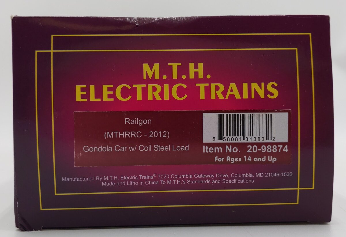 MTH 20-98874 O Railgon MTHRRC 2012 Gondola Car w/Coil Steel Load #310685 EX/Box