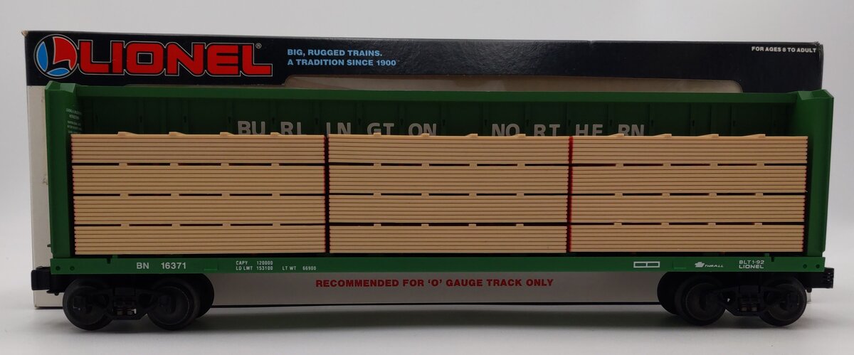 Lionel 6-16371 O Gauge Burlington Northern I-Beam Flat Car #16371 w/Wood Load LN/Box