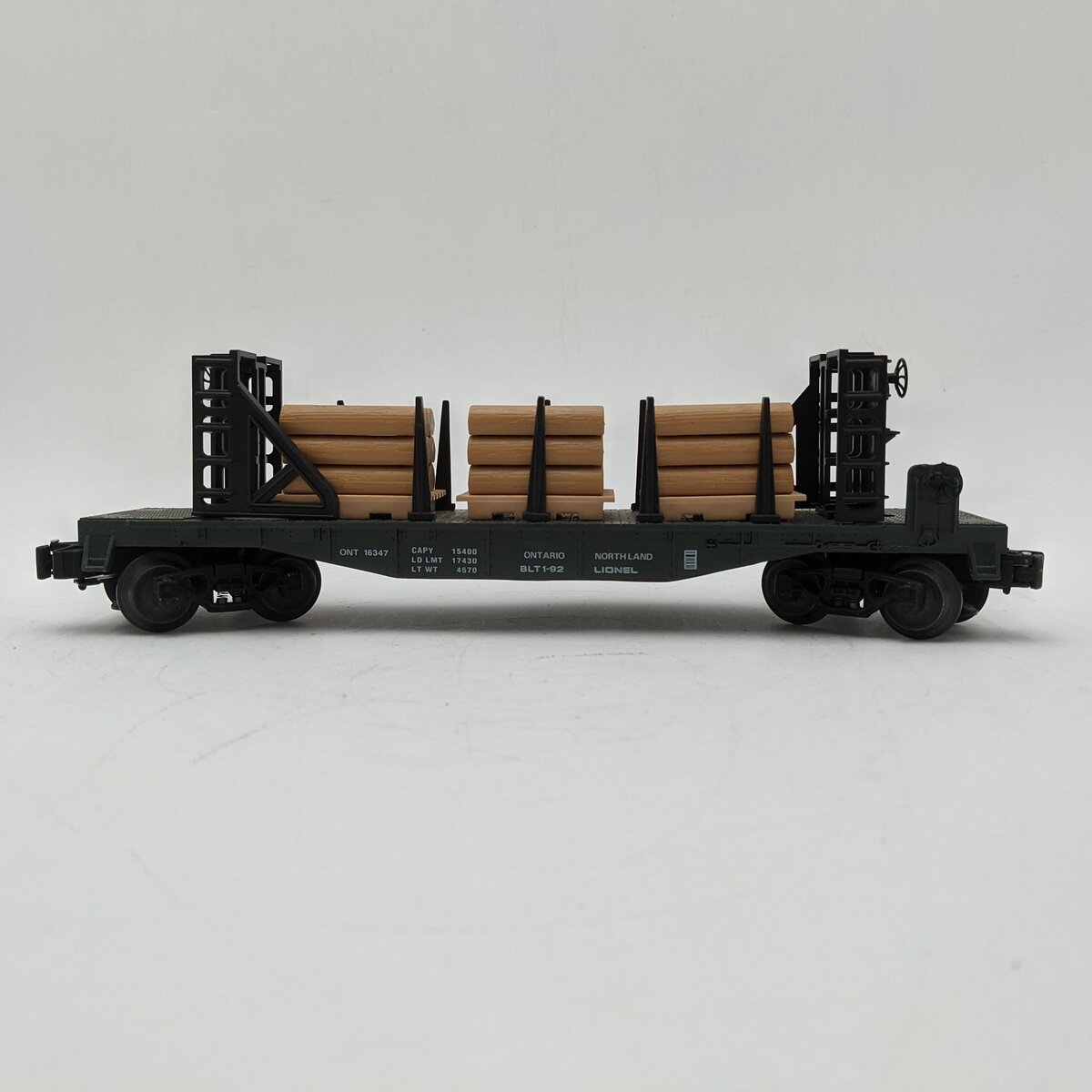 Lionel 6-16347 O Gauge Ontario Northland Bulkhead Flat w/Wood Load EX