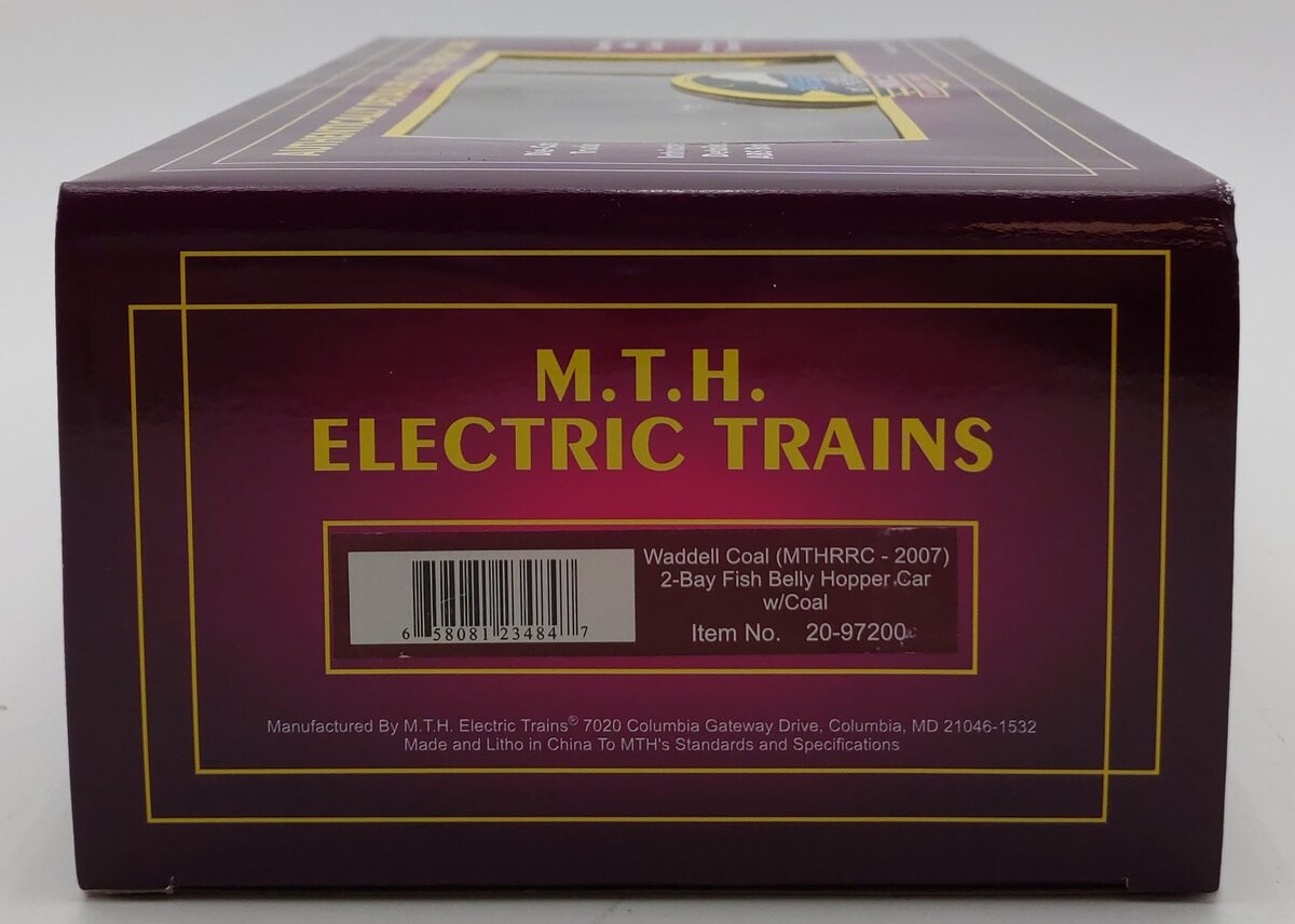 MTH 20-97200 O Waddell Coal MTHRRC 2007 Fish Belly Hopper Car w/Load #107 EX/Box