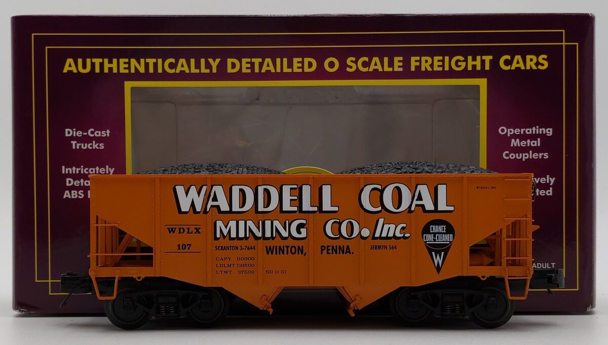 MTH 20-97200 O Waddell Coal MTHRRC 2007 Fish Belly Hopper Car w/Load #107 EX/Box