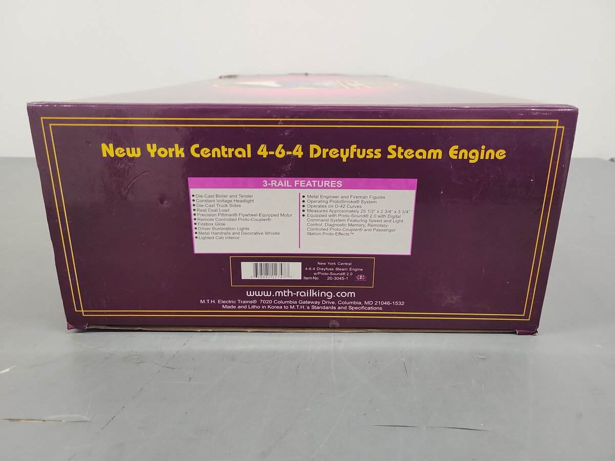 MTH 20-3045-1 O New York Central Dreyfuss Hudson Steam Loco & Tender w/PS2 #5445 EX/Box