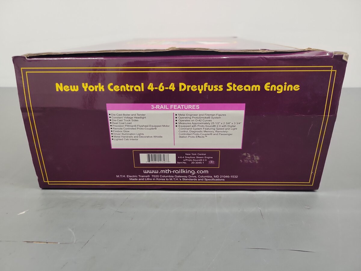 MTH 20-3045-1 O New York Central Dreyfuss Hudson Steam Loco & Tender w/PS2 #5445 EX/Box