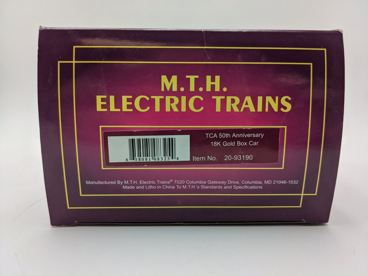 MTH 20-93190 O Gauge TCA 50th Anniversary 18k Gold Box Car EX/Box