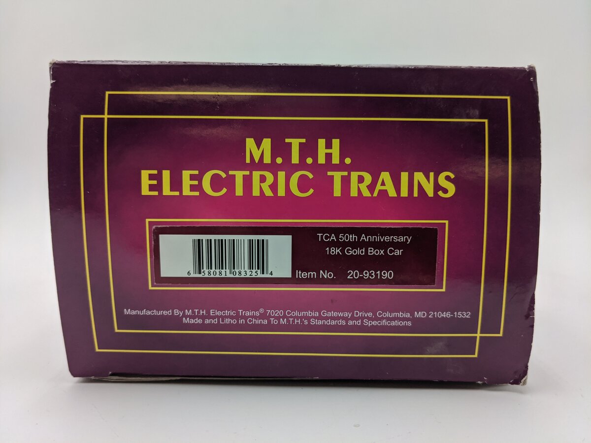 MTH 20-93190 O Gauge TCA 50th Anniversary 18k Gold Box Car EX/Box
